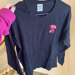PINK Long Sleeve Floral Sequin Logo Shirt